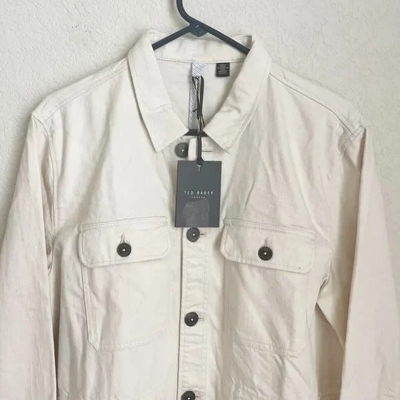 Ted Baker London Mens Summer Utility Jacket Cotton Cream Size 3 - Picture 2 of 11
